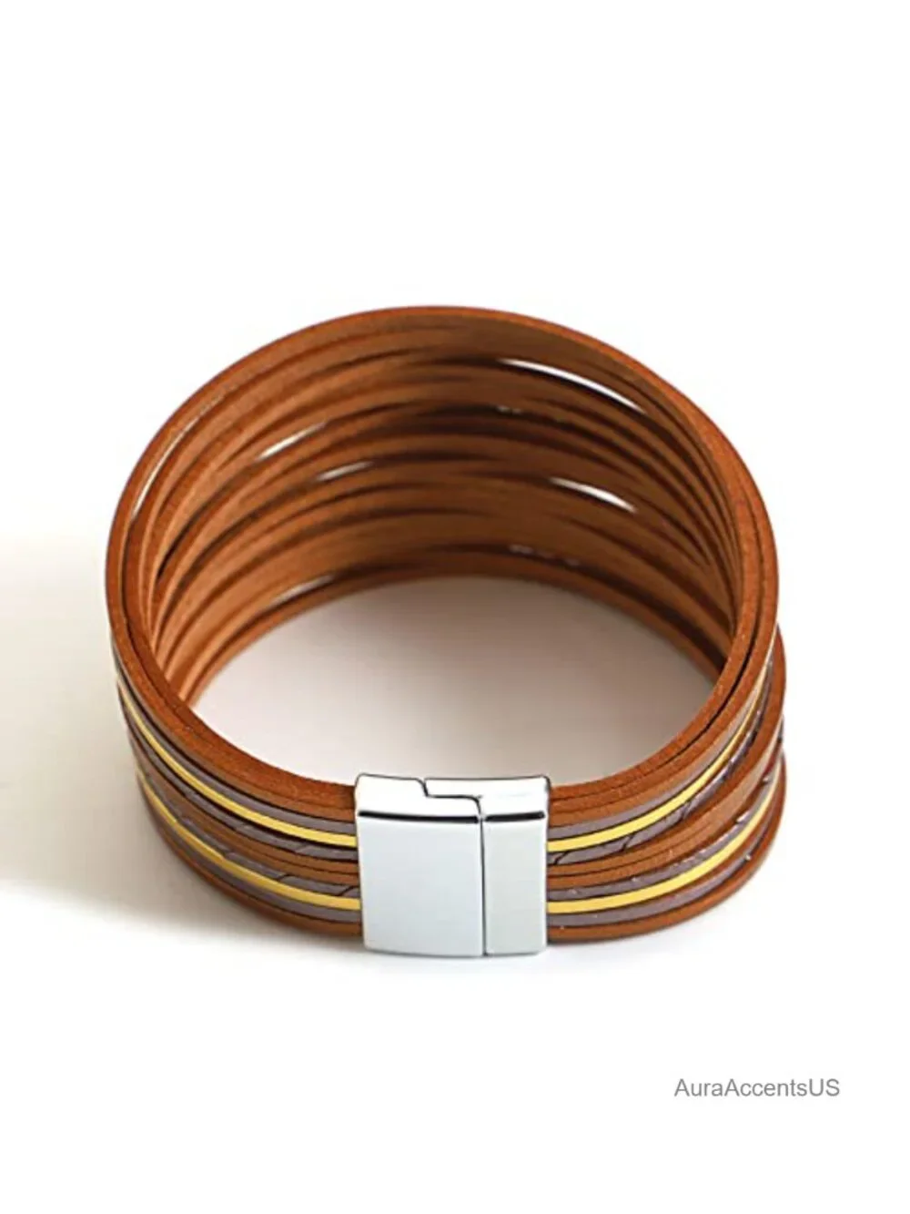 Bohemian Leather Wrap Bracelet, Layered Stackable Bracelets with Clasp Women